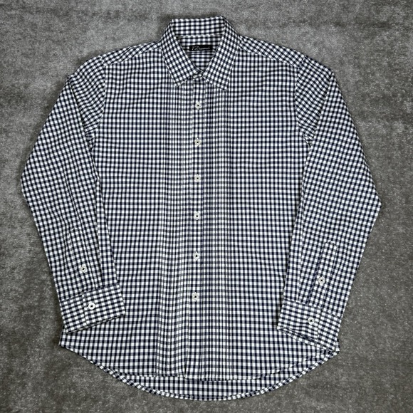 7 Diamonds Shirt Men's Medium Black White Check Pleated Long Sleeve‎ Stretch - Picture 1 of 9